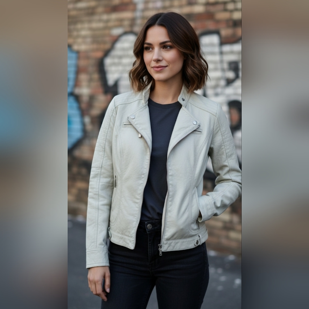 JOU JOU Women's Cream Biker Jacket Size M